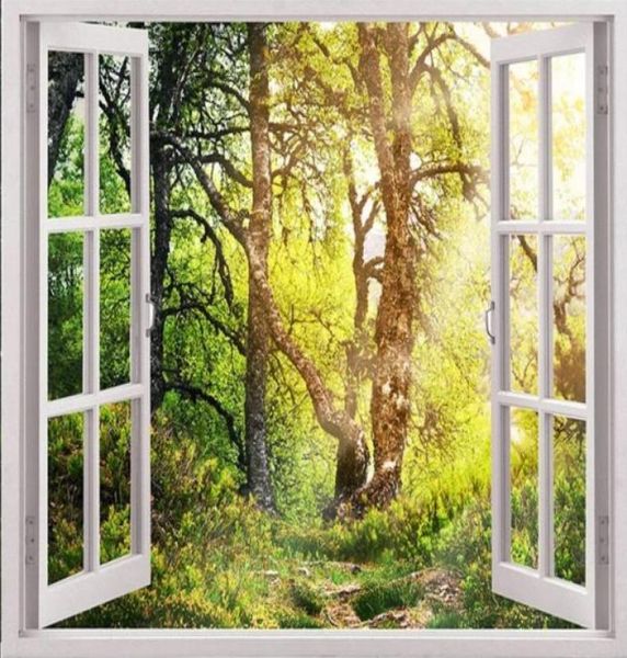 Schöne Landschaft Tapeten Wohnzimmer 3D Fenster Big Tree Landscape Tapeten TV -Hintergrund Wall1283015