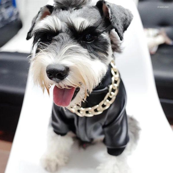 Vestuário para cachorro Pu Couro de couro Casaco com zíper para o outono e inverno francês Dou Schnauzer Motorcycle Jacket Vestiúrio de estimação