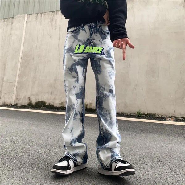 Jeans masculinos Men Hip Hop Streetwear Graffiti calças jeans soltas letas casuais de primavera de primavera calças de rua