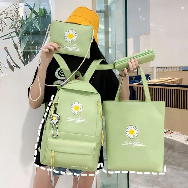 Bags 4 PCs Conjunta de mochila impressão de margarida pequena LargeCapacity Back de bolsa escolar de estudante da escola Cool High School Student Backpack