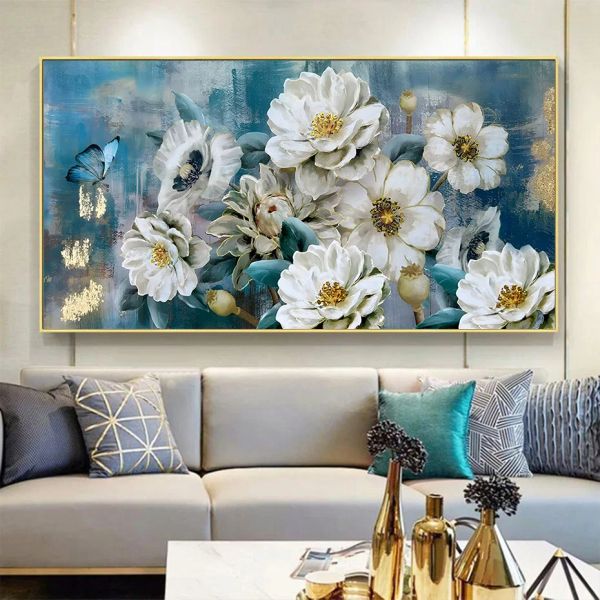 Moderno floral branco azul aquarela pôsteres de arte de parede impressão impressão de imagens da sala de estar Decoração de casa interior