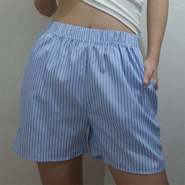 Shorts femininos x2k listrado praia feminino boxer de tamanho grande calça curta lounge cintura elástica de pijama de fundo de pijama