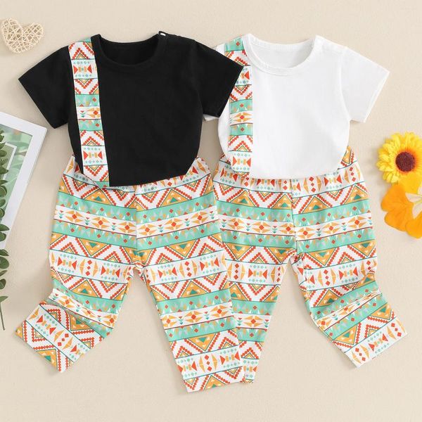 Kleidungssets Sommer -Kinder -Jungen -Outfits Kurzarm Rompers Muster Printhosen Kleidung Set Set