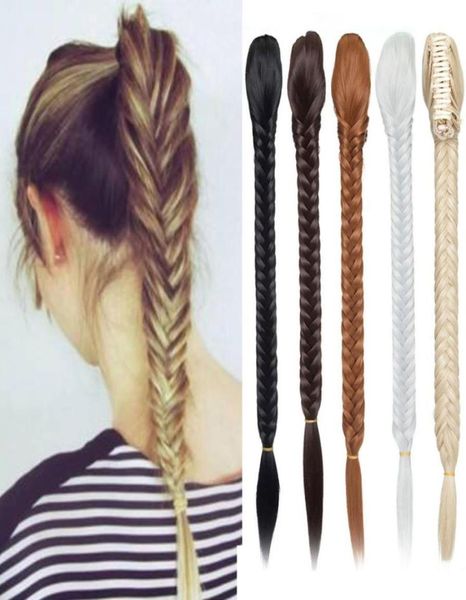 Snoilit 20inch Langer Fischschwanz -Zöpfe Haarverlängerungen Pferdeschwanz Haar Synthetischer Klauenclip in Flechtenponytail -Haarstück für Frauen4702729720