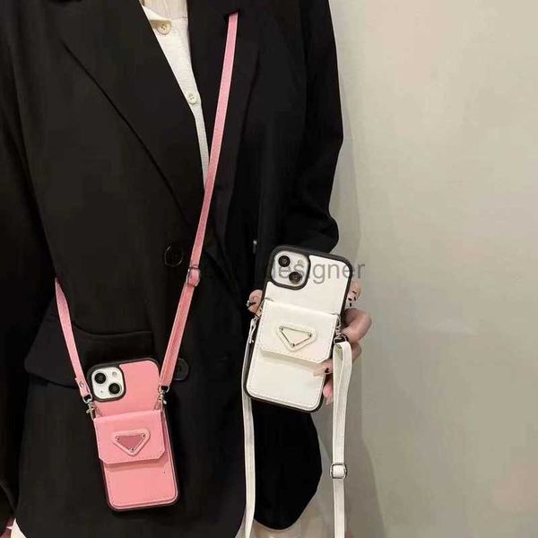 Fashion Designer Crossbody Telefono per iPhone 16 15 14 13 12 11 Pro Max Black Leather Back Shell 14Pro 14promax 13promax Mini card a bordo Canca borsetta