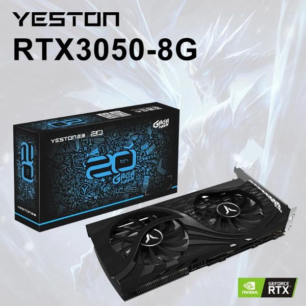Витрины yeston GPU GeForce RTX 3050 Настольная игровая карта RTX3050-8G D6 GA 128BIT/GDDR6 2 большие вентиляторы охлаждения