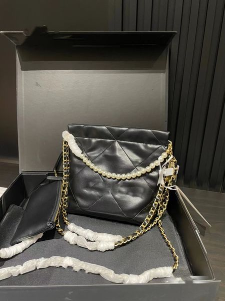 Moda lüks tasarım kadınlar klasik inci çöp torbası deri malzeme orijinal metal zincir yağ balmumu deri sıradan hepsi bir arada crossbody çanta