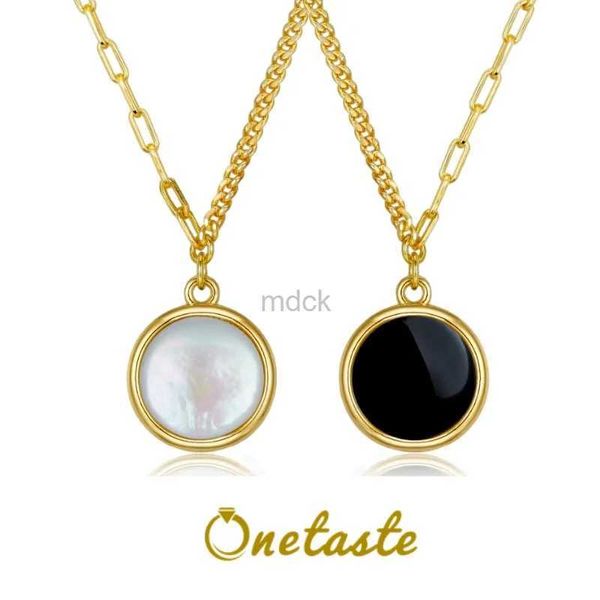 Collane a sospensione Madre di Pearl Black Agata 925 Silver Gold Paperino a due lettere Women Minalismo Chic Round Plate Collane 2023 240419