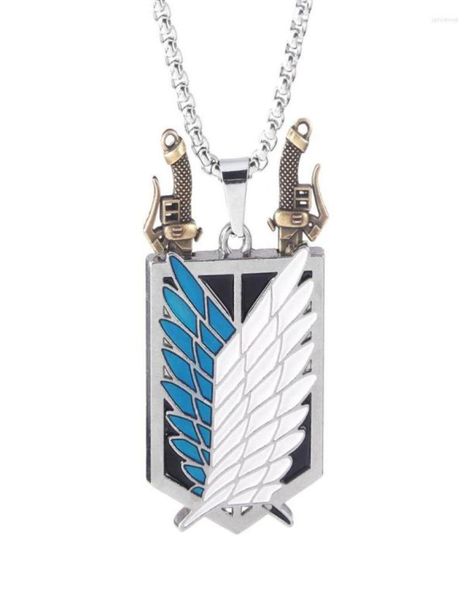 Pendant Halsketten Anime -Angriff auf Titan Scouting Legion Scout Regiment Logo Amp Doppelblattschwertlegierung Halskette Kette Cosplay 4182516