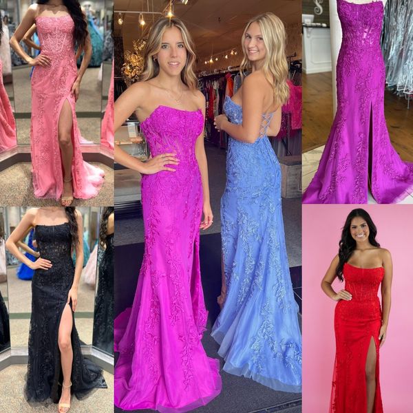 Eingebautes Korsett -Abschlussball 2K24 Scoop Lace Lady Festzug Winter formaler Abend Cocktail Party Hoco Gala Kleid Mutter der Braut High Slit Royal Purple Periwinkle Rosa