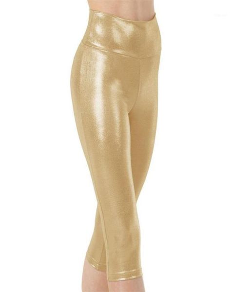 Speerise Womens Spandex Shiny Metallic Gold Dance Cappris High Size Size Leggings Stretch Skinny calça de dança roupas de dança16569873
