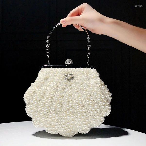 Bolsas de noite bolsa feminina spring moda feminina tipo shell pérola branca vestido cheio de dama de honra de dama de honra C442