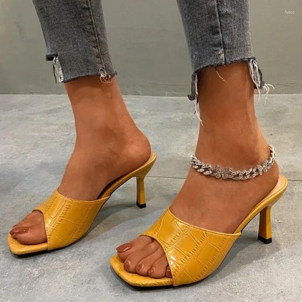 Pantofole scarpe da donna scarpe europea e americana a testa alta tacco alto tallone sexy zapatos de mujer 2024