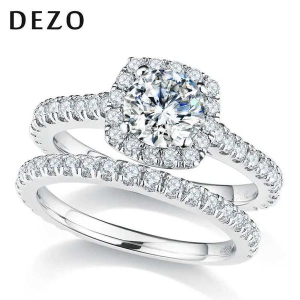 Anéis de casamento Dezo Total 2,18ctw Moissanite Wedding Rings Set for Women VVs D Cor Round Cut Solid 925 Silver Lab criou um engajamento de diamantes 240419