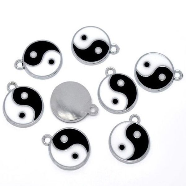 100pcs tono argento smalto yin yang incantanti 25x20mm213u