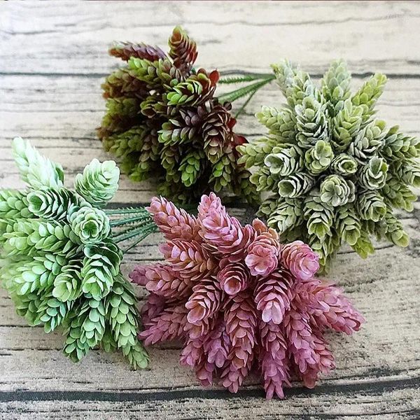 Flores decorativas 30 Cabeças/pacote Fake Green Plant Plastic Artificial Plastic for Home Table Wedding Christmas DIY Candy Gift Box