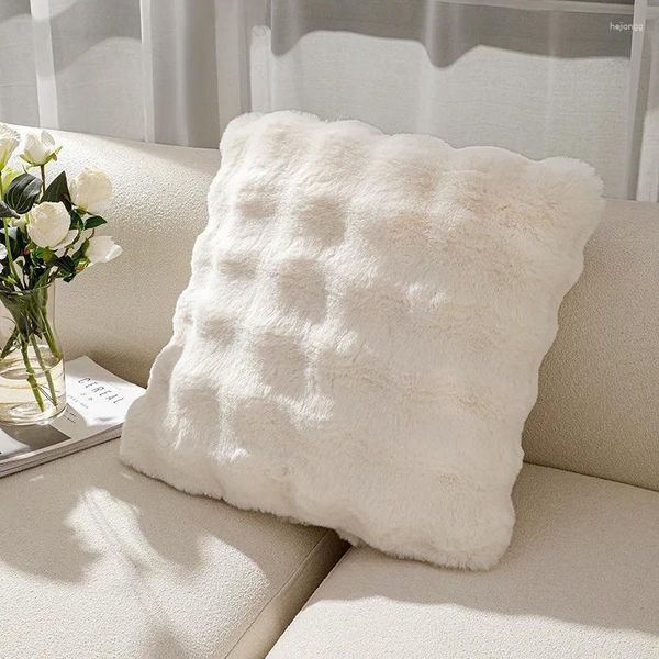 Cuscinetto di pelliccia morbida 45 45 cm Accogliente peluche decorativa per soggiorno divano decorazione cuscino bianco grigio