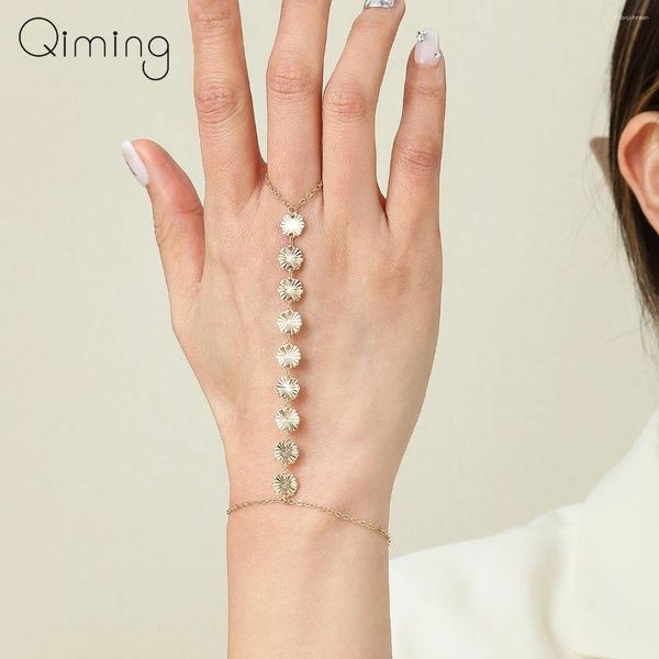 Link braccialetti a catena collegata anello di dito per donne collegate con cablaggio a mano gioielli geometrici Regali di bracciale