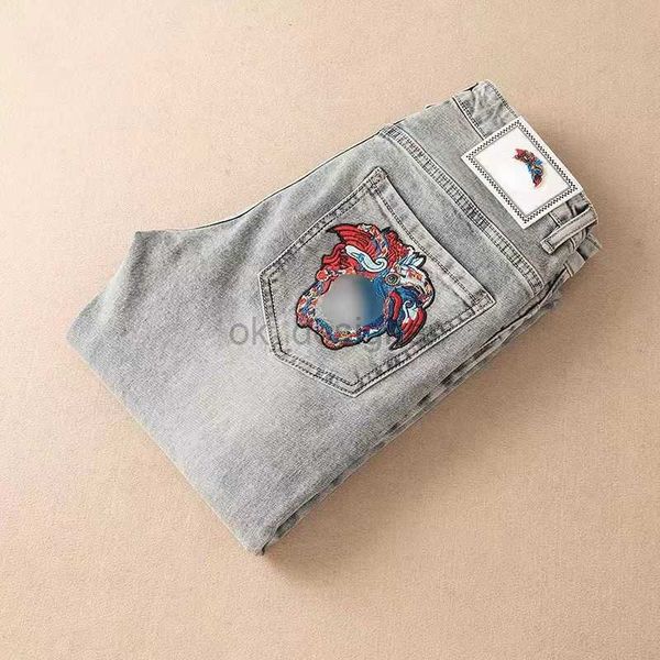 Jeans High versione vers vers versi da uomo pantaloni da uomo pantaloni classici pantaloni maschili casual ricamati