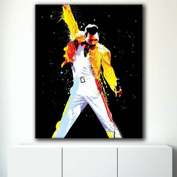 Arte de parede de Freddie Mercury, pôster de estrela da música, estampas de lona de arte em aquarela, pintura de lona, imagens de arte de parede para decoração do quarto da sala