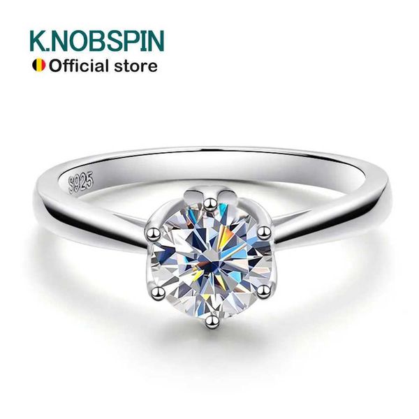 Alyans Knobspin D VVS1 Moissanit Ring GRA Sertifikalı Laboratuvar Elmas Solitaire Halkalar Kadın Nişan Düğün S925 STERLING Gümüş Band 240419