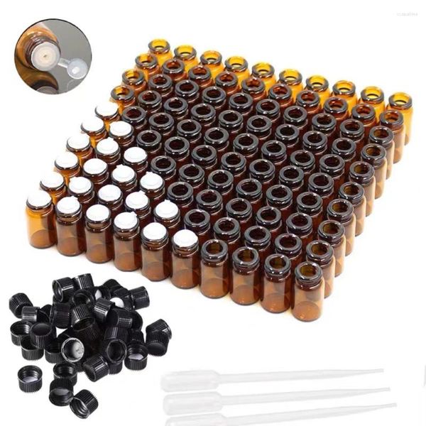 Bottiglie di stoccaggio 100 pezzi da 100 ml da 5 ml da 5 ml Amber trasparente fiale di vetro di vetro marrone contenitori di reagenti da laboratorio con coperchi a vite