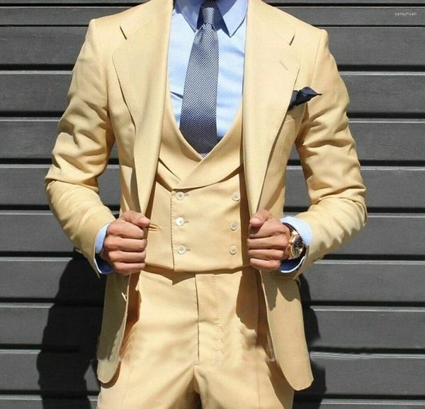 Abiti da uomo 2024 Fashion Giallo Eleganti uomini Smart Casual Notch Lavana Slimt Blazer Blazer Hombre di alta qualità Custom Custom Set Cust