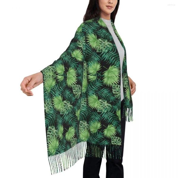 Lenços de lenços tropicais lenço de palmeira impressão verde shawls WRPAs com borla Bandana de inverno grande de inverno