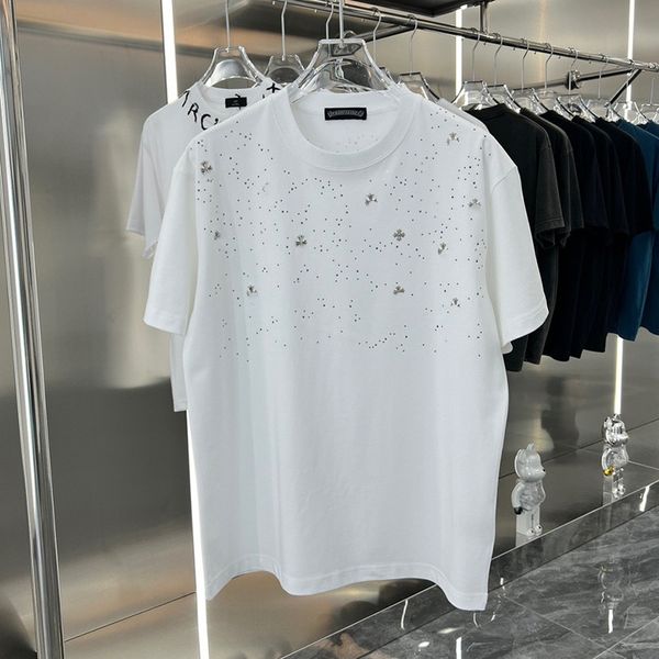 Marca di moda estate maschi cross decorazione stellata di strass hot strass rotonda t-shirt manica corta t-shirt fashi