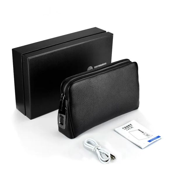 Briefzüge Herren -Fingerabdrucktaschen für Männer Leder Handtasche Männliche lange Geldbrieftaschen Mobiltelefon Beutel Männer Messengerbeutel Antitheft -Geldbörsen