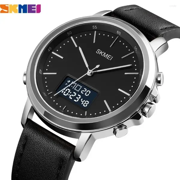 Relógios de pulso Skmei Luxurz Quartz Watch for Men Sport Leather Strap Helf impermeável Relógio eletrônico digital Relloj Masculino 1652