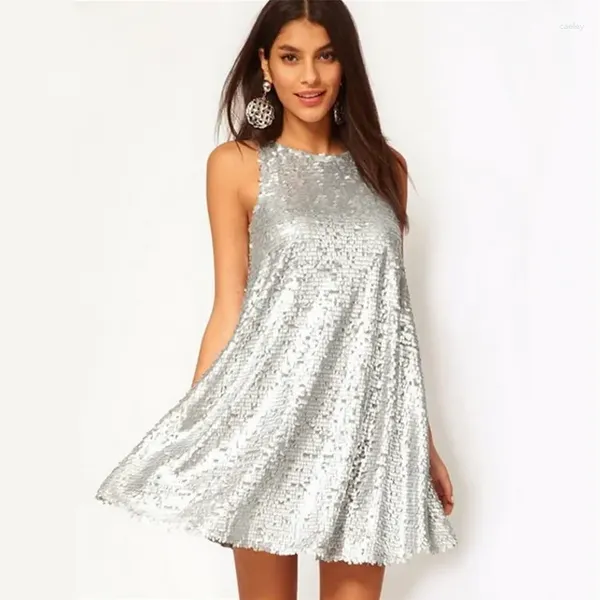 Abiti casual Girls estivi Sweet Shiny Silver Silver Weaded Ladies Mini sexy da festa sexy da festa Big Taglia XXL Elegante