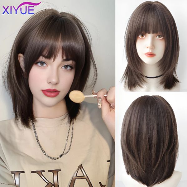 Xiyue Perücke Short Hair Womens Summer Natural Perücken Set Wolf Schwanz Kurzhaare Halsbonbon Haar Full Head Cover Style 240407