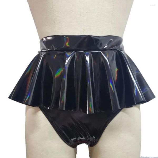 Женские шорты Винтаж Sissy Unisex Shiny PVC кожа с эротической эротической юбкой готической юбки для взрослых женские фэнтези -трусики