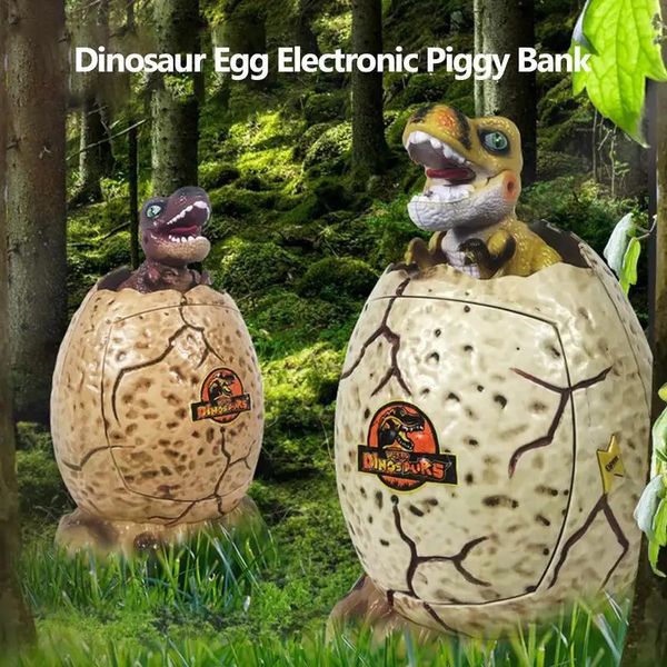 Электронный пигги -банк мультфильм Dinosaur Money Box для Childrens 3 в 1 пароль монеты сэкономить банки Auto Scroll Pape Music Box подарок 240415