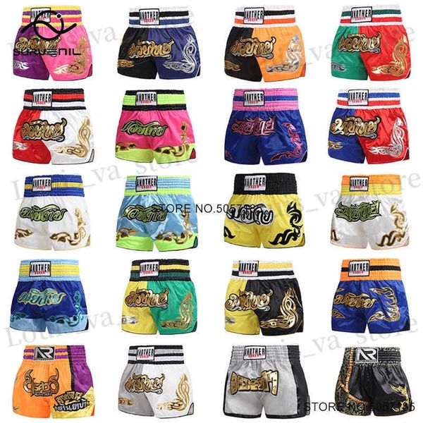 Shorts maschile pantaloncini tailandesi boxe in raso poliestere gabbia da combattimento pantaloni maschile per bambini e ragazze abbigliamento da combattimento tailandese t240419