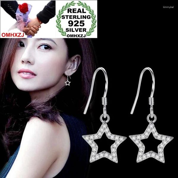 Brincos de bloqueio OMHXZJ Jóias de jóias de moda para mulheres Presentes Cinco Projeto Geométrico 925 Sterling Silver Long Tassel Drop YS224