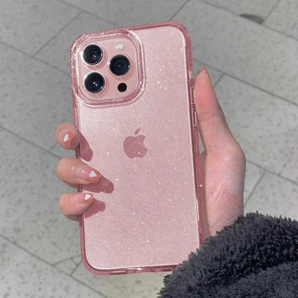 Случаи сотового телефона Pink Glitter Bling Clear Soft Case для iPhone 15 14 13 11 12 Pro Max Mini Plus XS XS 15 Pro 14 Pro I Phone Women Fundas Cover J240418
