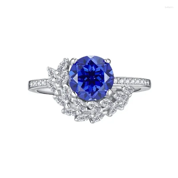 Clusterringe Springlady 925 Sterling Silber Round Aquamarin Sapphire Weiße Edelstein Frauen Ring Hochzeit Engagement Fine Schmuck