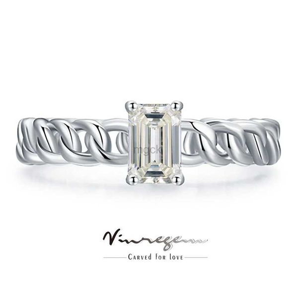 Anelli nuziali Vinregem 3ex vvs1 d Colore taglio smeraldo 0,8 ct 4*6 mm Diamond di moissanite vera Ring Donne 925 Gift per matrimoni in argento sterling 240419