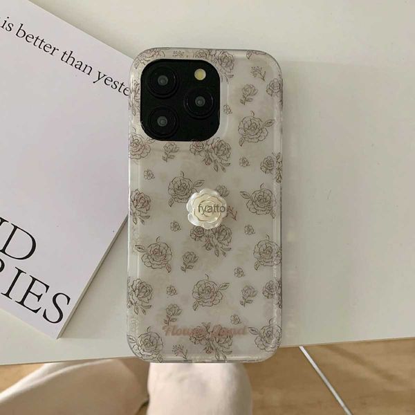 Случаи по сотовым телефонам Художественная линия роза Blossom подходит для iPhone 15 Pro Max 14 Case 12/13 Нишевой мягкий корпус H240419