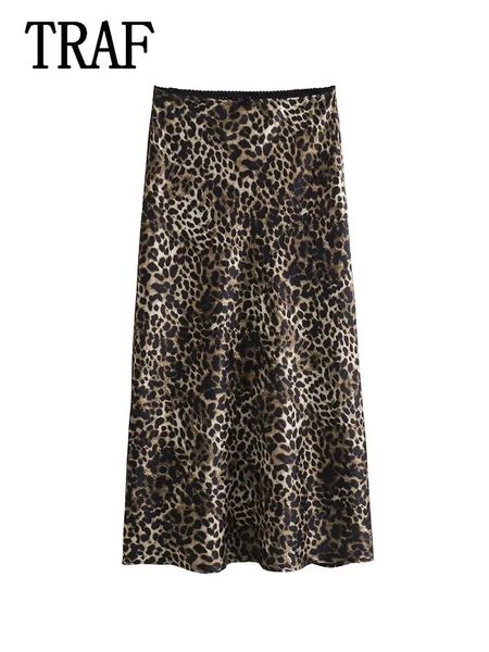 Traf Women Women Gonna leopardo chic 2024 Fashion Spring Summer Holiday Women Women Skirt Long Straight 240419