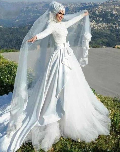 Eleganti abiti da sposa a maniche lunghe musulmane abiti da sposa ad alto colletto