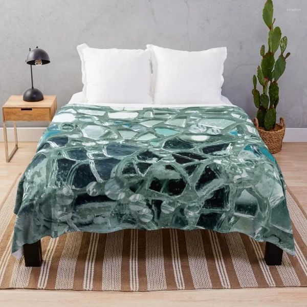 Battaniye buzlu mavi ayna ve cam mozaik atma battaniye pazen kumaş kanepe moda