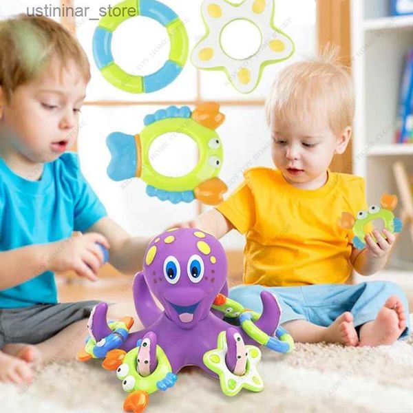 Sand Play Water Fun Octopus Bad Spielzeug mit 5pcs Hoopla Ringen schwimmend lila weiche Gummi Interaktive frühe Bildung Kinder ing L416