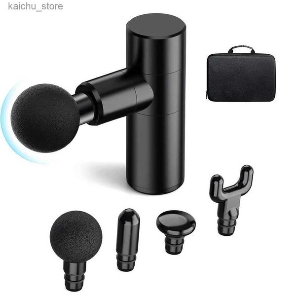 Massagni elettrici Mini massaggio pistola profonda tessuto portatile a percussione a 4 velocità Massager muscolare con 4 teste di massaggio potente pistola fascia super silenziosa Y2404254339