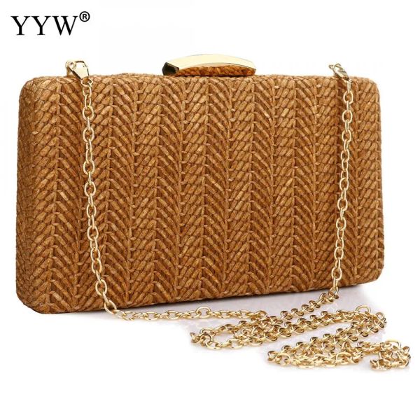 Taschen yyw Strohgewebe Kupplungsbeutel für Frauen 2019 Vintage Sac Main Femme Khaki Woven Summer Beach Umhängetasche Abend Party Hochzeitstasche