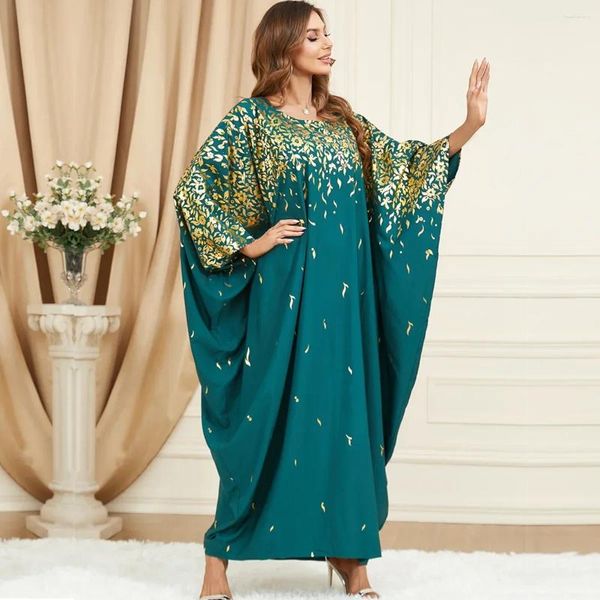 Ethnische Kleidung Frauen Muslim Langes Kleid Dubai Araber Islam Abaya Grüne Fledermaushülle Kaftan Roben Elegante lose Maxikleider Islamische Kaftan