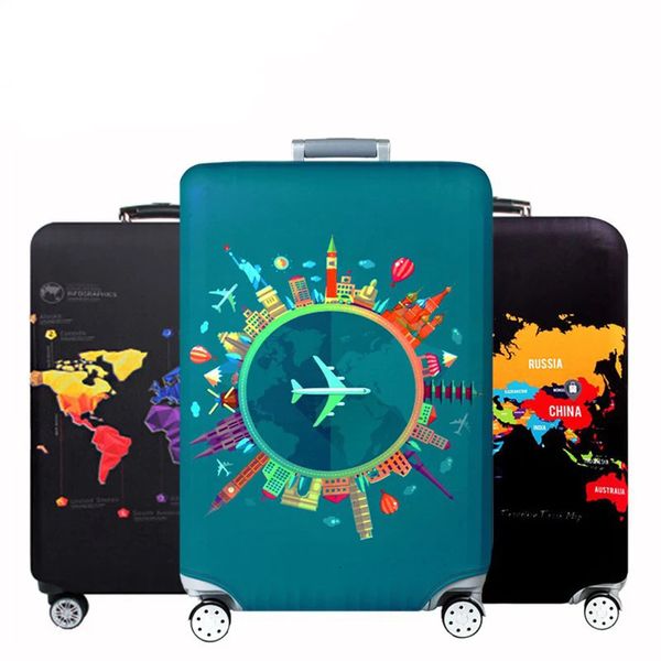 Dünya Haritası Tasarım Bagaj Koruyucu Kapak Seyahat Bavul 18 ila 32 inçlik Elastik Toz Kılıfları Seyahat Aksesuarları 240418