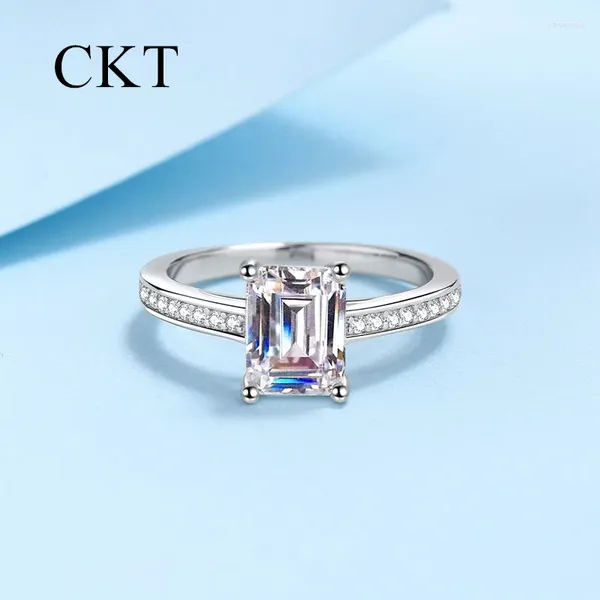 Clusterringe für Frauen rechteckig geformt 2 Moissanit Diamant Radiant Emerald Cut Pt950 Platinum Hochzeit Fein Schmuck Freundin